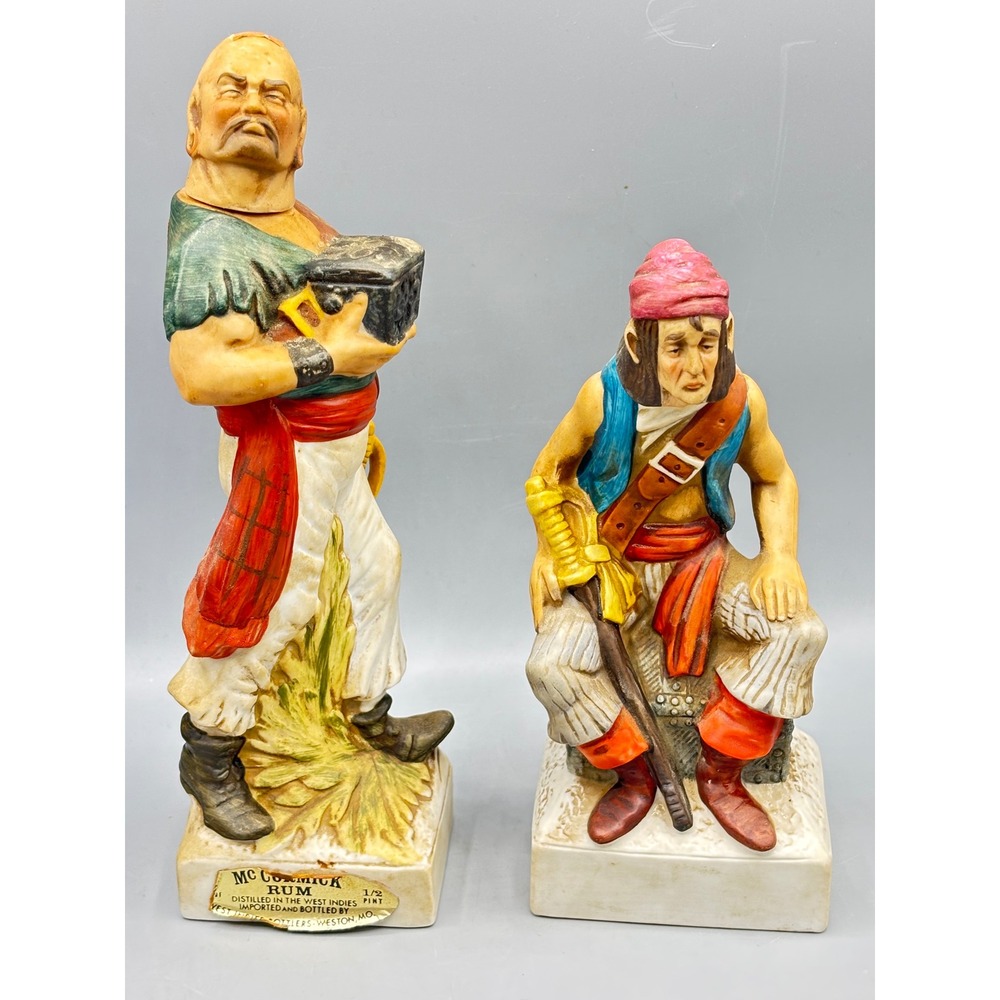 Vintage McCormick Rum Pirate Decanter Set Ceramic Figurines West Indies EMPTY